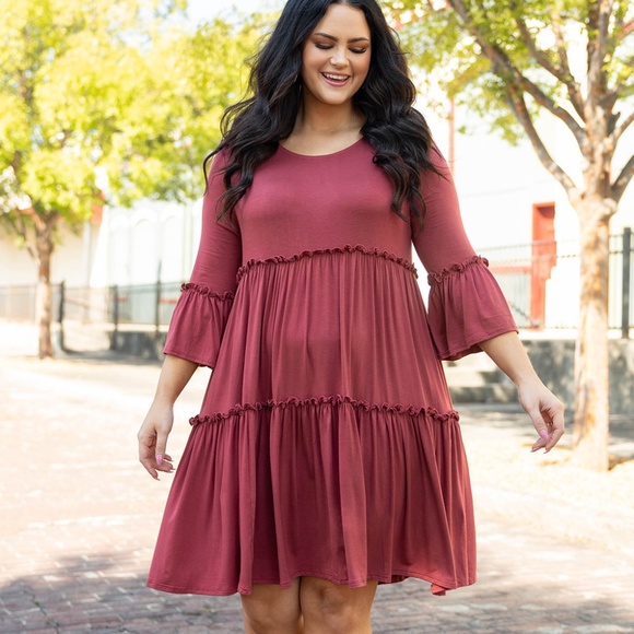 Maroon Flare Sleeve Dress - NWT - Picture 1 of 2